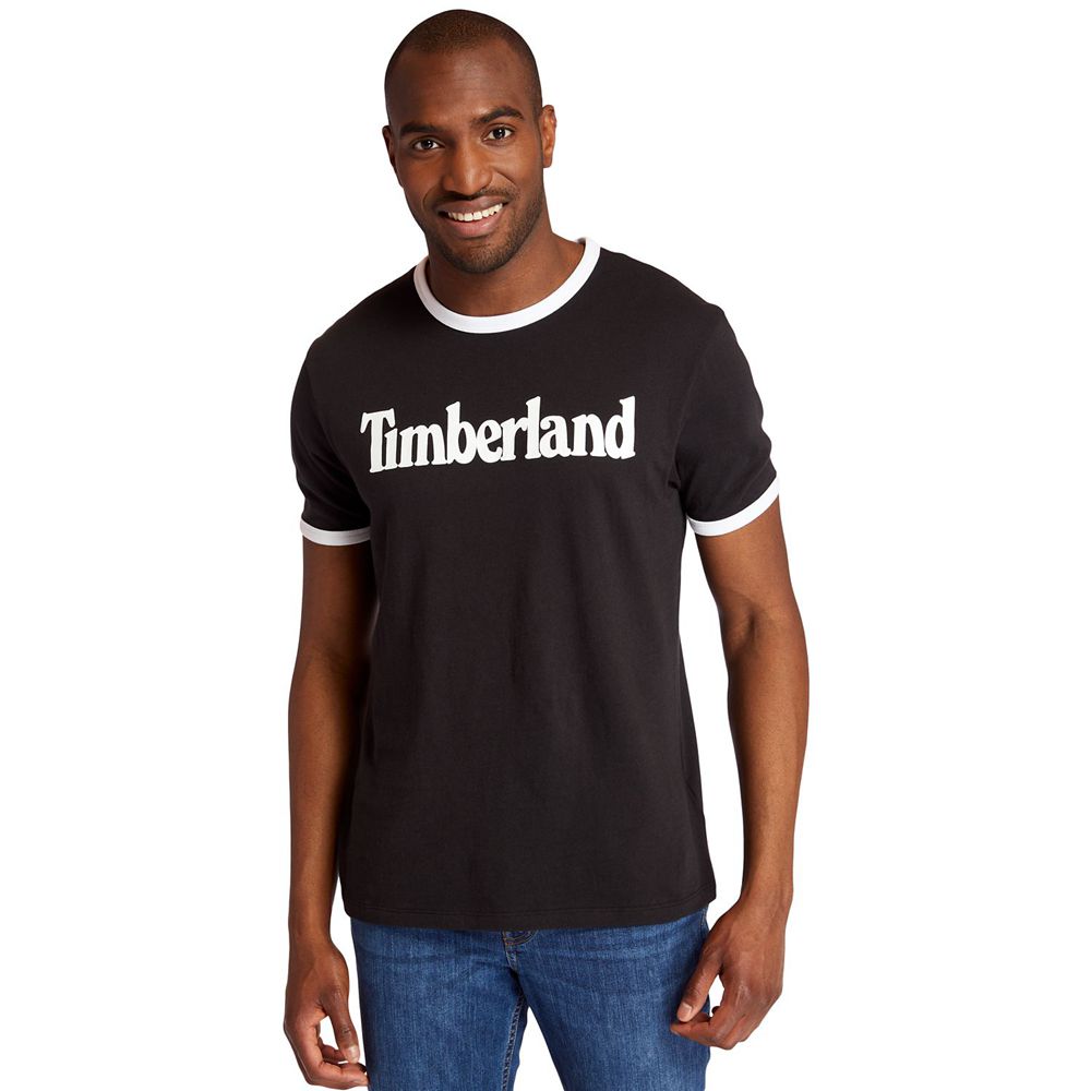 Timberland Μπλουζάκια Ανδρικα Μαυρα - Tbl® Linear Logo Ringer - Greece 7043915-ML